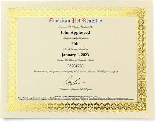 Service Animal Certificate - American Pet Registry